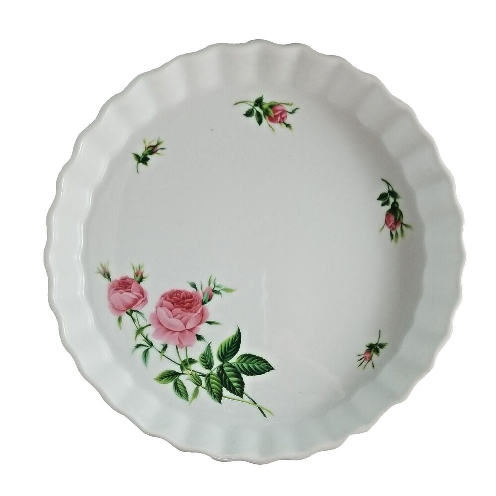 Christine Holm Rose Quiche Pie Dish ~ Bakeware ~ Porcelain Vintage
